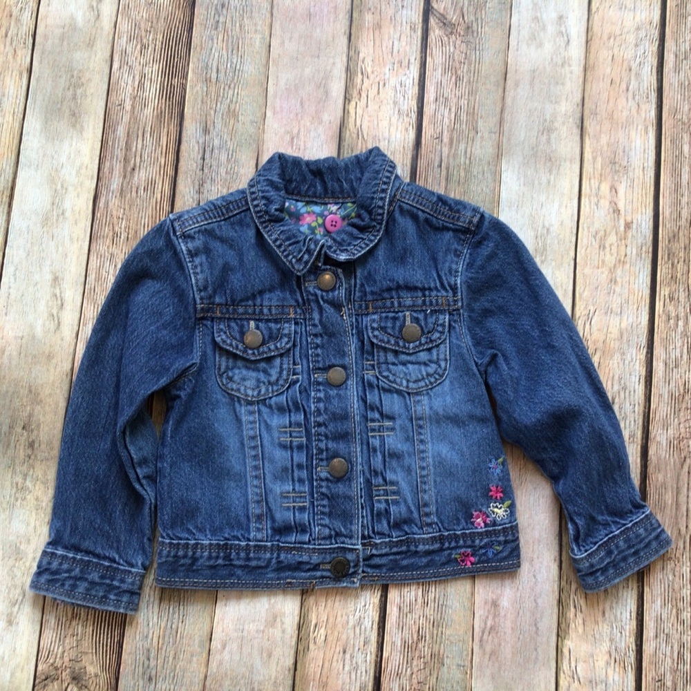 Genuine Kids Oshkosh Embroidered Flowers Denim Jean Jacket